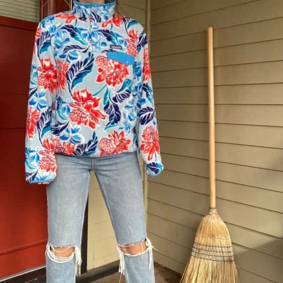 Patagonia Floral Cowl Neck Sweater - Red and Blue - Picture 5 of 9